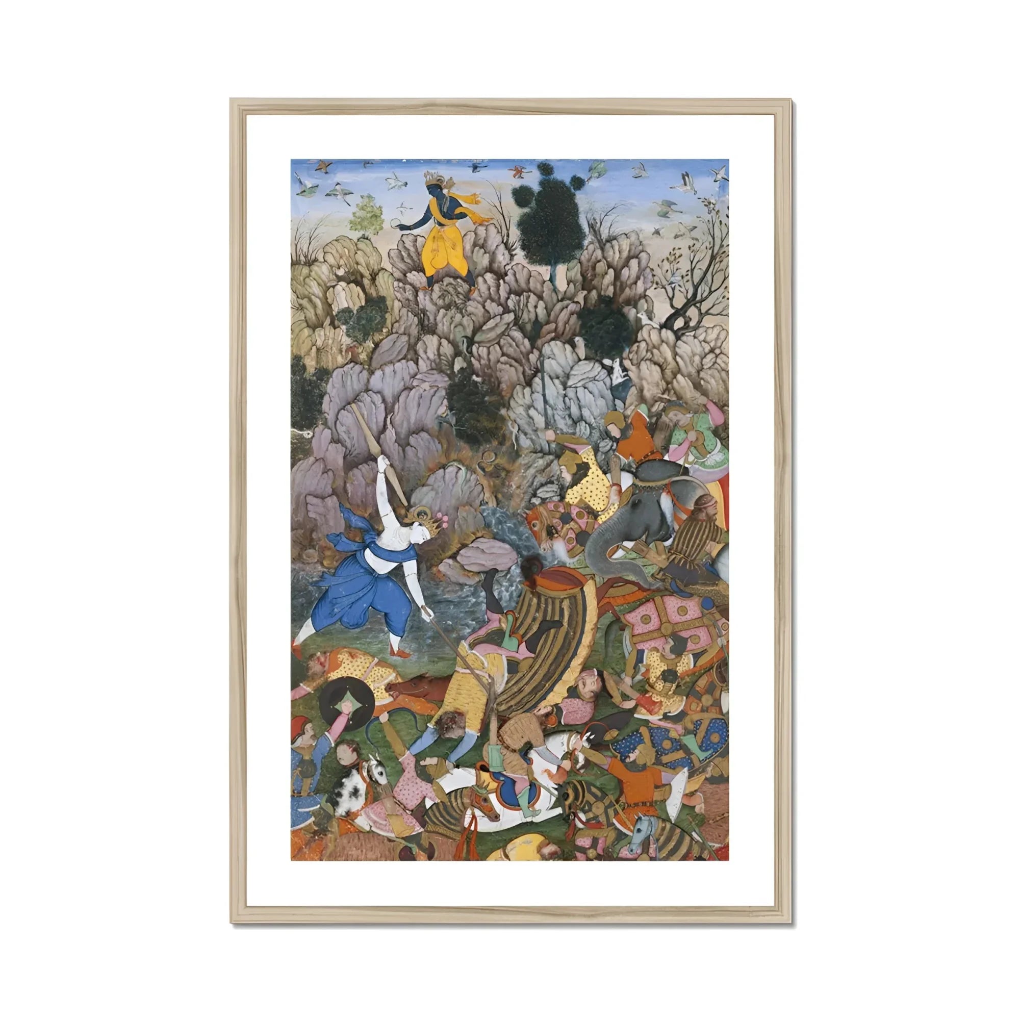 Balarama & Krishna Fighting the Enemy - Harivamsa Art Print, Framed Persian Miniature Painting