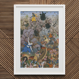 Balarama & Krishna che combattono il nemico - stampa artistica Harivamsa / Tela, 20x30’’ / 51x76cm / Cornice bianca / Passepartout, poster stampe visuali