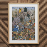 Balarama & Krishna che combattono il nemico - stampa artistica Harivamsa / Tela, 20x30’’ / 51x76cm / Cornice naturale / Passepartout, poster stampe visuali