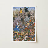 Balarama & Krishna Fighting the Enemy - Harivamsa Art Print / Canvas Framed Vibrant Detailed Battle Scene Figures Traditional, Wields