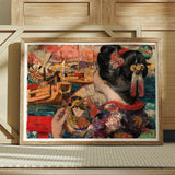 The Balcony - Edward Atkinson Hornel Art Print / Canvas Framed Painting Geisha Silken Nape Aglow, Lacquered Hair Pinned, Painted Clouds