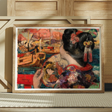The Balcony - Edward Atkinson Hornel Art Print / Canvas Framed Painting Geisha Silken Nape Aglow, Lacquered Hair Pinned, Painted Clouds