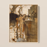 The Balcony Spain and Two Nude Bathers Standing on a Wharf - John Singer Sargent Art Print / Canvas, 12x16’’ / 31x41cm / Natural Frame,