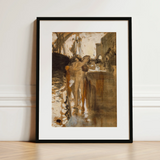 The Balcony Spain and Two Nude Bathers Standing on a Wharf - John Singer Sargent Art Print / Canvas, 12x16’’ / 31x41cm / Black Frame