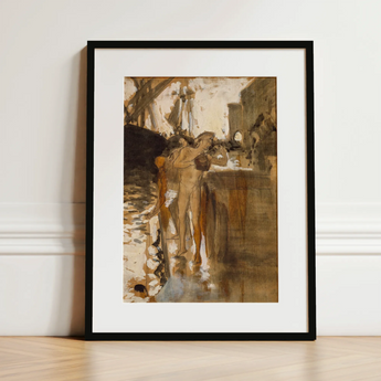 The Balcony Spain and Two Nude Bathers Standing on a Wharf - John Singer Sargent Art Print / Canvas, 12x16’’ / 31x41cm / Black Frame