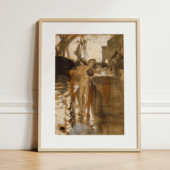 The Balcony Spain and Two Nude Bathers Standing on a Wharf - John Singer Sargent Art Print / Canvas, 12x16’’ / 31x41cm / Natural Frame