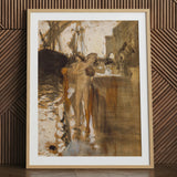 The Balcony Spain and Two Nude Bathers Standing on a Wharf - John Singer Sargent Art Print / Canvas, 24x32’’ / 61x81cm / Natural Frame