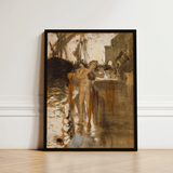 Framed Painting Black Frame Figures Earthy Tones Brown Two Nude Bathers, Standing, John Singer, Sargent