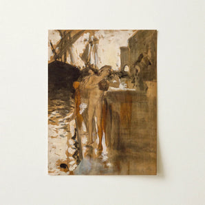 The Balcony Spain and Two Nude Bathers Standing on a Wharf - John Singer Sargent Art Print / Canvas Framed Painting Figures Rustic