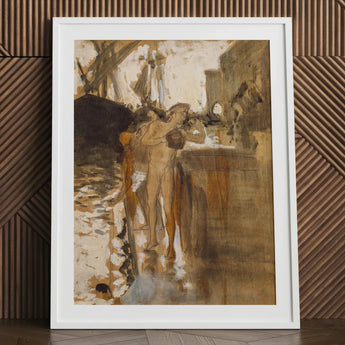 The Balcony Spain and Two Nude Bathers Standing on a Wharf - John Singer Sargent Art Print / Canvas Framed White Frame Impressionistic