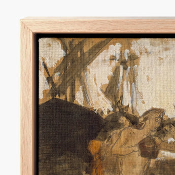 Rustic Wooden-framed Canvas Painting Impressionistic Scene Earthy Tones Two Nude Bathers, Standing, John Singer, Sargent