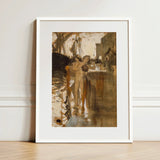 The Balcony Spain and Two Nude Bathers Standing on a Wharf - John Singer Sargent Art Print / Canvas White-framed Sepia-toned Impressionist