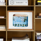 Bandbox - Charles Caseau Decorative Art Print, 16x12’’ / 41x31cm / Unframed, Framed Watercolor Painting Blue Bracelet Cuff Floral Designs