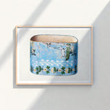 Vintage-style Blue Ceramic Planter Floral Bird Motifs Distressed Charles Caseau Decorative, Captivating Bandbox Print, Bygone Era
