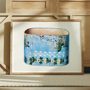 Bandbox - Charles Caseau Decorative Art Print / Canvas Framed Ceramic Vessel Blue Glaze Floral Decorative Pattern Charles Caseau