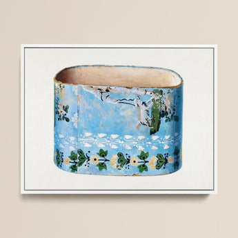 Bandbox - Charles Caseau Decorative Art Print / Canvas Vintage Blue Ceramic Napkin Ring Distressed Finish Adorned, Captivating, Bygone Era