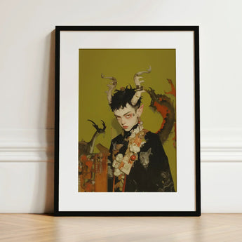 Baphomet’s Bastard - Gay Demon Art Print / Canvas Framed Stylized Portrait Ethereal Figure Dark Child, Twisted Offspring, Shadowy Folds