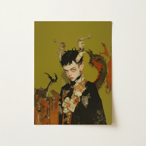 Baphomet’s Bastard - Gay Demon Art Print / Canvas Surreal Digital Art Print Stylized Figure Antler-like Horns Gay Demon Child, Twisted