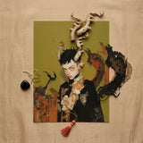 Baphomet’s Bastard - Gay Demon Art Print / Canvas Surreal Mixed-media Artwork Stylized Portrait Intricate Sculpted Antler-like Gay Demon