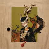 Baphomet’s Bastard - Gay Demon Art Print / Canvas Surreal Mixed-media Artwork Stylized Portrait Intricate Sculpted Antler-like Child,