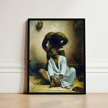 Black-framed Reproduction Painting Barber Jean-léon Gérôme Blade Meeting Skin, Straight Razor Drawn, Slow, Leon Bonnat Art, Print,