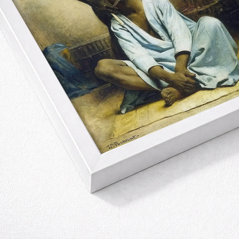 White Framed Art Print Classical Painting Figure Light Blade Meeting Skin, Straight Razor Drawn, Slow, Leon Bonnat, Bonnat’s, Suez Opens