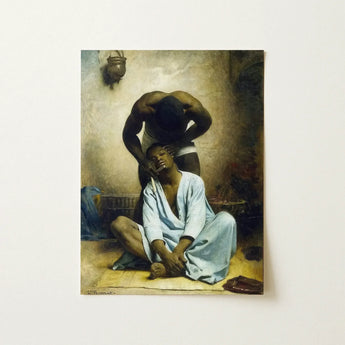 Framed Oil Painting Dark-skinned Man Light Blue Robes Blade Meeting Skin, Straight Razor Drawn, Slow, Leon Bonnat Art, Print, Bonnat’s,
