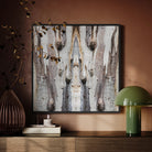 Barking Mad 3 - Tree Trunk Op Art Framed Canvas, Abstract Framed Artwork Symmetrical Patterns Tree Bark Natural