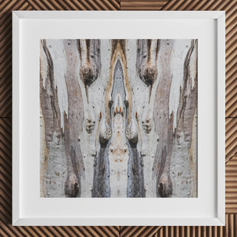 Barking Mad 3 - Trippy Tree Trunk Art Print / Canvas White-framed Artwork Symmetrical Abstract Composition Bark Muted Mad’s Striking