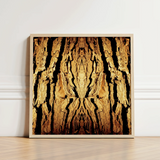 Square-framed Artwork Symmetrical Abstract Design Golden-brown Tree Bark Trippy Trunk, Australian, Mesmerizing Print