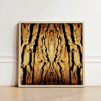 Square-framed Artwork Symmetrical Abstract Design Golden-brown Tree Bark Trippy Trunk, Australian, Mesmerizing Print