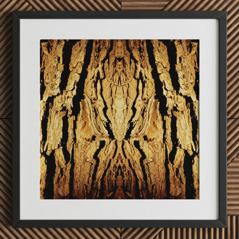 Barking Mad - Trippy Tree Trunk Art Print / Canvas Black-framed Symmetrical Golden-brown Bark Pattern, Australian, Mesmerizing Abstract