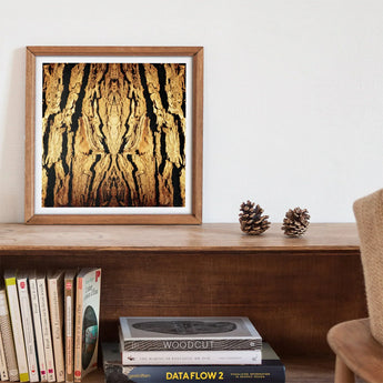 Barking Mad - Trippy Tree Trunk Art Print / Canvas Framed Abstract Artwork Symmetrical Golden Patterns Tree Bark Trippy Trunk, Australian