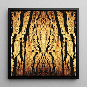 Barking Mad - Trippy Tree Trunk Art Print / Canvas Square-framed Artwork Symmetrical Abstract Design Golden-brown Bark, Australian,