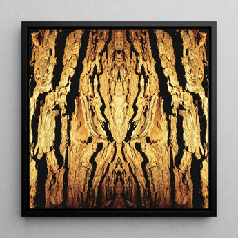Barking Mad - Trippy Tree Trunk Art Print / Canvas Square-framed Artwork Symmetrical Abstract Design Golden-brown Tree Bark Trippy Trunk,
