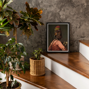Bashi Besouk - Jean Leon Gerome Art Print / Canvas Black-framed Portrait Person Ornate Colorful Headgear Reddish-orange Attire Jean-léon
