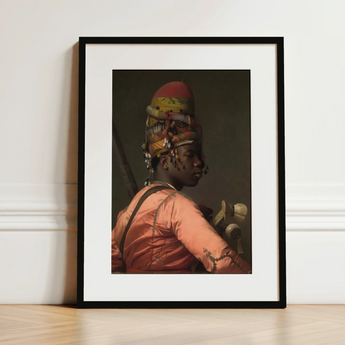 Bashi Besouk - Jean Leon Gerome Art Print / Canvas Black-framed Art Print Portrait Person Ornate Multi-colored Headdress Jean-léon Gérôme’s