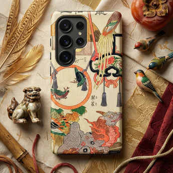 Basketry Work - Ichida Shoshichiro of Naniwa Phone Case Vintage-style Phone Case Intricate Japanese-inspired Artwork Colorful Birds Ichida
