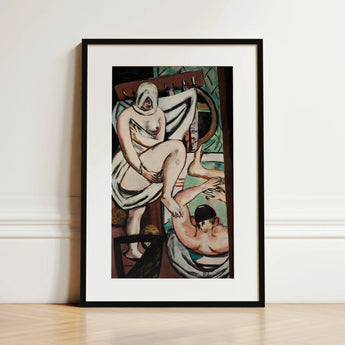 The Bath - Max Beckmann Art Print / Canvas Black-framed Art Print Stylized Nude Figure White Drapery Max Beckmann Print, Woman Steadies