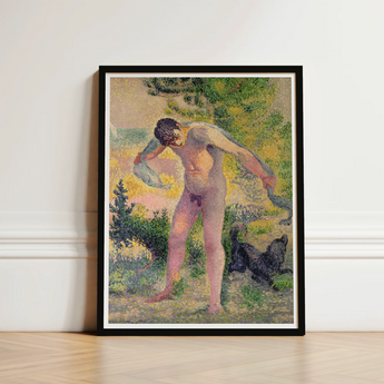 Bather Drying Himself at St Tropez - Henri Edmond Cross Art Print / Canvas Black-framed Pointillist Painting Nude Man Outdoor Greenery,