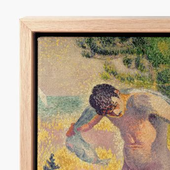 Bather Drying Himself at St Tropez - Henri Edmond Cross Art Print / Canvas Framed Pointillist-style Painting Two Figures Outdoor, Nude