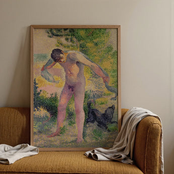 Bather Drying Himself at St Tropez - Henri Edmond Cross Art Print / Canvas Framed Impressionist Painting Nude Man Sunlit Outdoor Scene