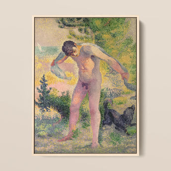 Bather Drying Himself at St Tropez - Henri Edmond Cross Art Print / Canvas Framed Painting Nude Man Outdoor Rendered Visible Brushstrokes,