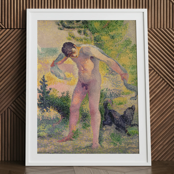 Bather Drying Himself at St Tropez - Henri Edmond Cross Art Print / Canvas White Framed Pointillist Painting Nude Man Child Henri Edmond