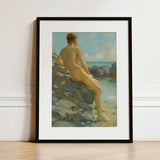 The Bather - Henry Scott Tuke Fine Art Print / Canvas Black-framed Classical Oil Painting Nude Male, Cornish Shoreline, Prints