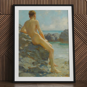 The Bather - Henry Scott Tuke Fine Art Print / Canvas Black Framed Nude Beach Scene, Cornish Shoreline, Prints