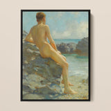 The Bather - Henry Scott Tuke Fine Art Print / Canvas Framed Oil Painting Nude Male Figure Seated Rocks, Cornish Shoreline, Prints