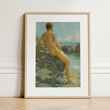 The Bather - Henry Scott Tuke Fine Art Print / Canvas Framed Oil Painting Nude Male Figure Seated Rocks, Cornish Shoreline, Prints