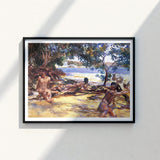 Black-framed Watercolor Painting Figures Sunlit Beach Trees John Singer Sargent, Sun-drenched Fever Dream, Gay