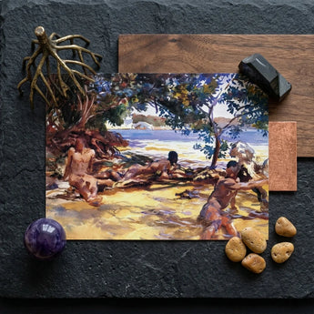 Bathers - John Singer Sargent Art Print / Canvas Watercolor Painting Figures Beach Trees Warm Earthy Tones, Sun-drenched Fever Dream, Gay